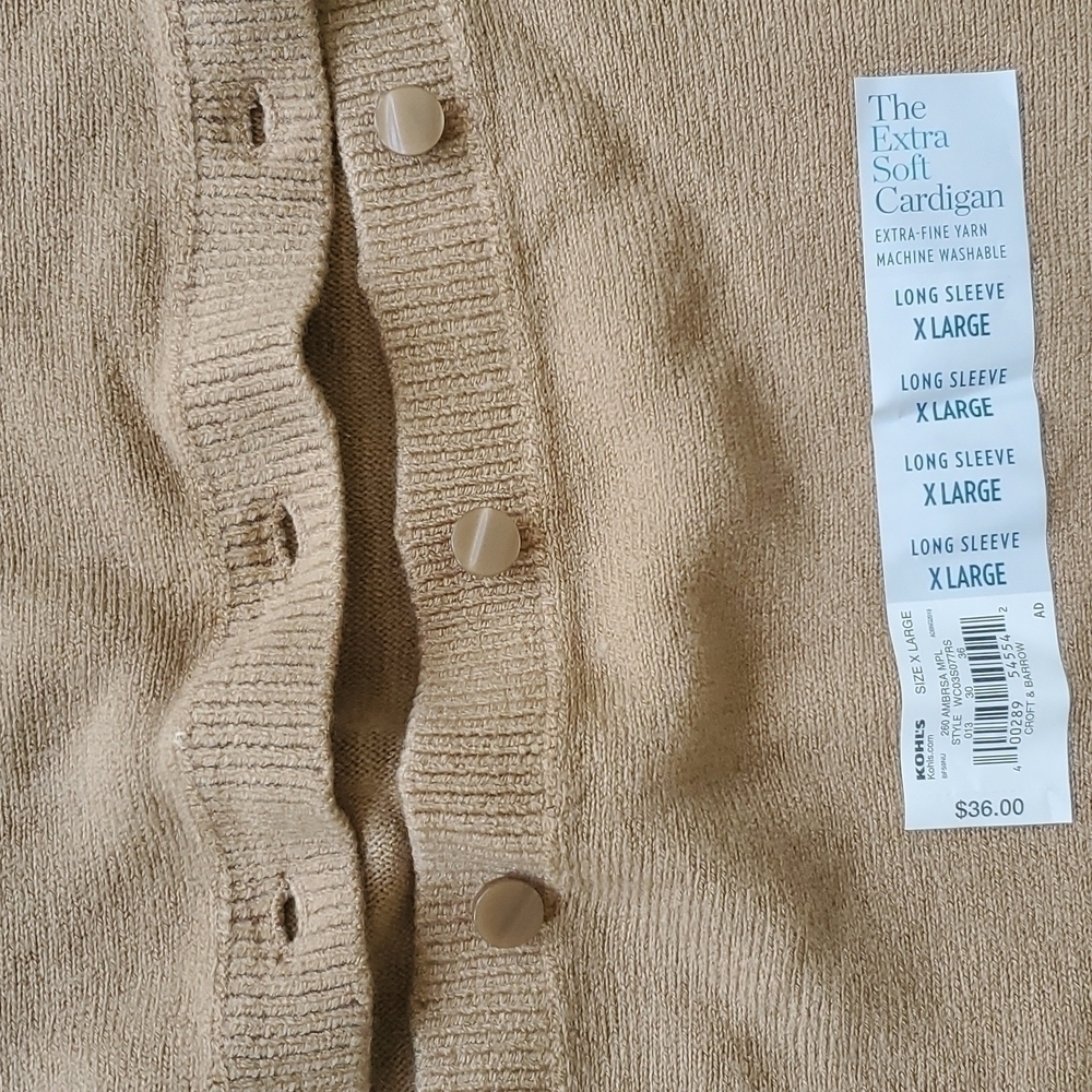 NWT Croft & Barrow Extra Soft Cardigan Sz XL - Picture 2 of 4